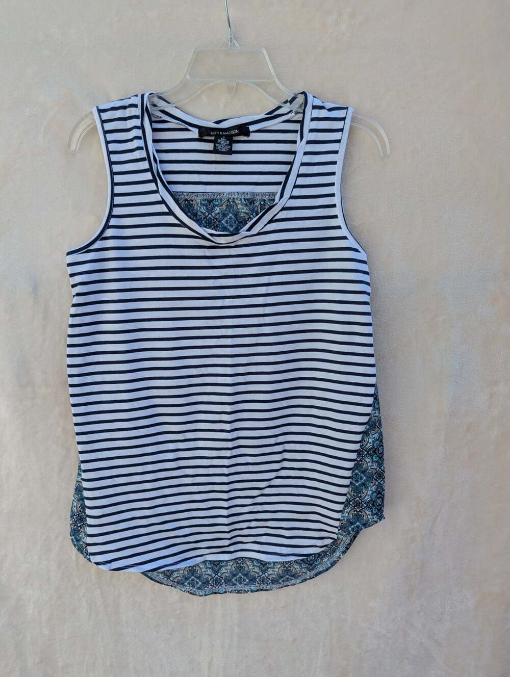 89th & Madison Striped and Paisley Print Mixed Media Tank Top